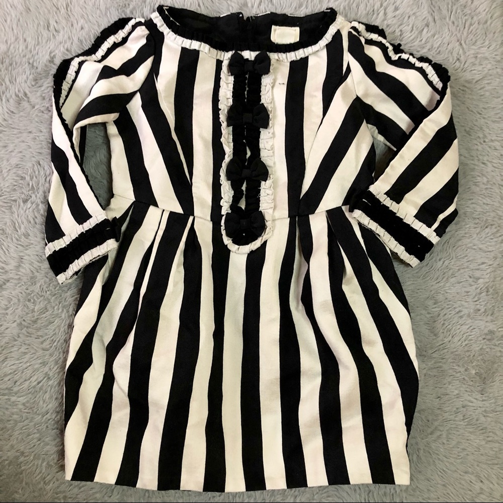 H&M CREAM AND BLACK STRIPPED FORMAL DRESS FOR TODDLER SIZE 2-3Y RUFFLED DETAILS